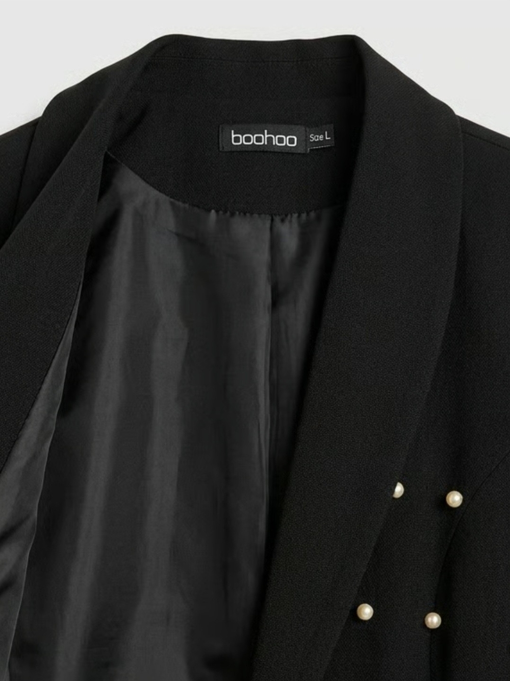 boohoo Black Pearl-Studded Longline Blazer - Picture 2 of 3